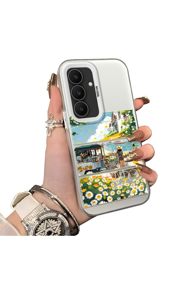 Samsung Galaxy S25 Fe Compatible Hard Acrylic Back Silicone Edge Lens Protection Daisy Case