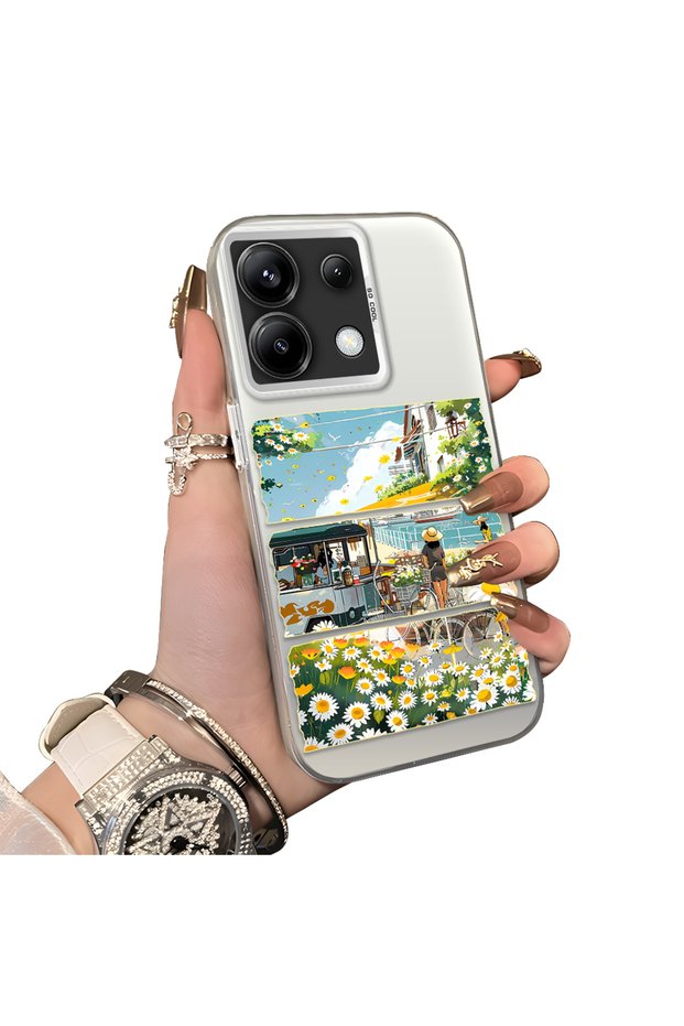 Xiaomi Poco X6 Compatible Hard Acrylic Back Silicone Edge Lens Protection Daisy Case