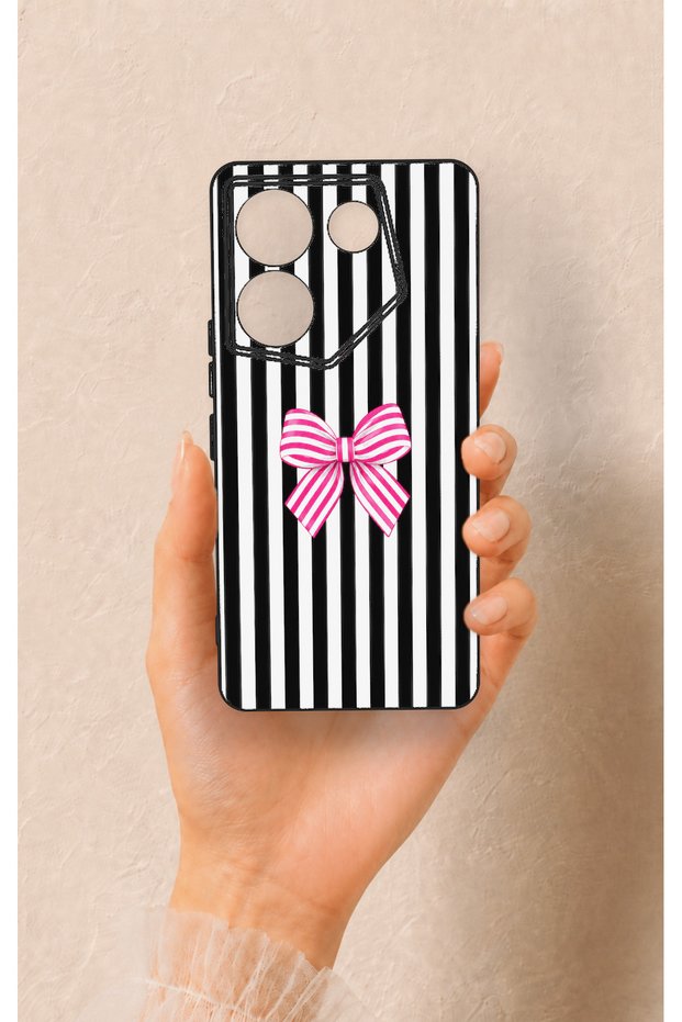 Tecno Caman 20 Pro 5g Compatible Pink and White Ribbon Patterned Silicone Case