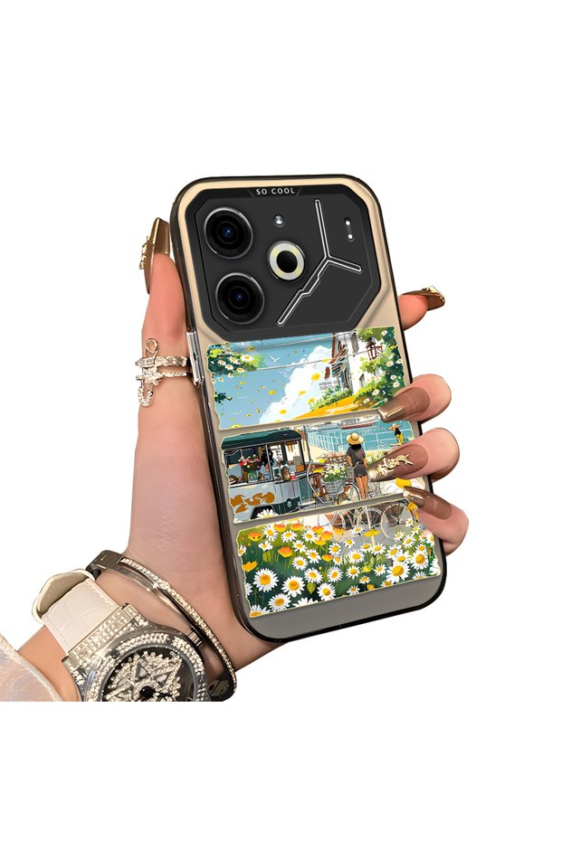 Tecno Pova 6/Pova 6 Pro 5g Compatible Hard Acrylic Back Silicone Edge Lens Protection Daisy Case