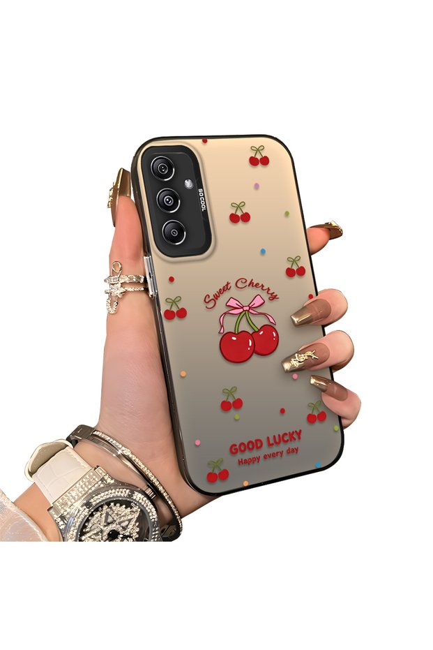 Samsung Galaxy M34 Compatible Hard Acrylic Back Silicone Edge Lens Protection Cherry Case