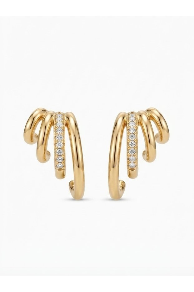 4-Piece Zircon Stone Multiple Minimal Look Steel Women's Earrings