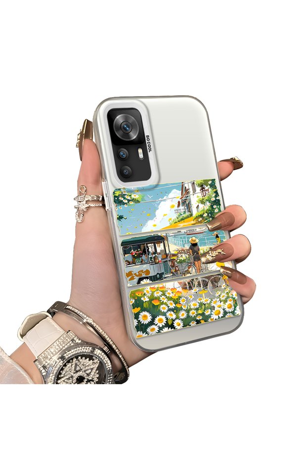 Xiaomi Redmi K50 Ultra Compatible Hard Acrylic Back Silicone Edge Lens Protection Daisy Case