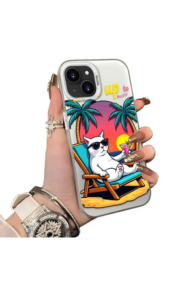 iPhone 13 Mini Compatible Hard Acrylic Back Silicone Edge Lens Protection Cat Case