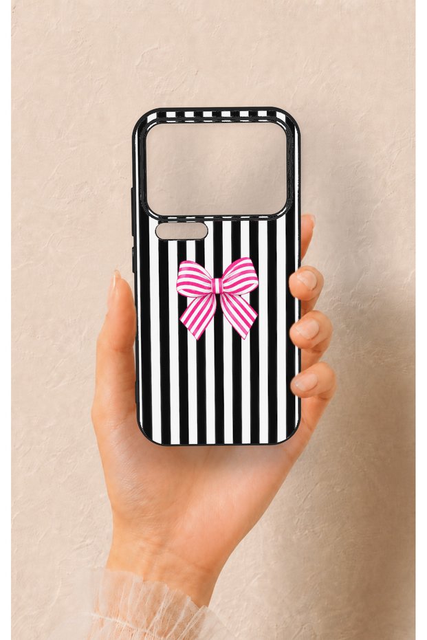 Xiaomi Mi 17 Pro 5g Compatible Pink and White Ribbon Pattern Silicone Case