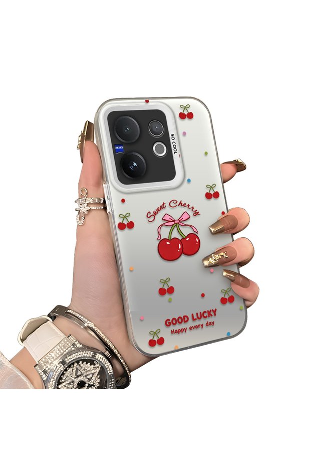 Vivo V60 Compatible Hard Acrylic Back Silicone Edge Lens Protection Cherry Case