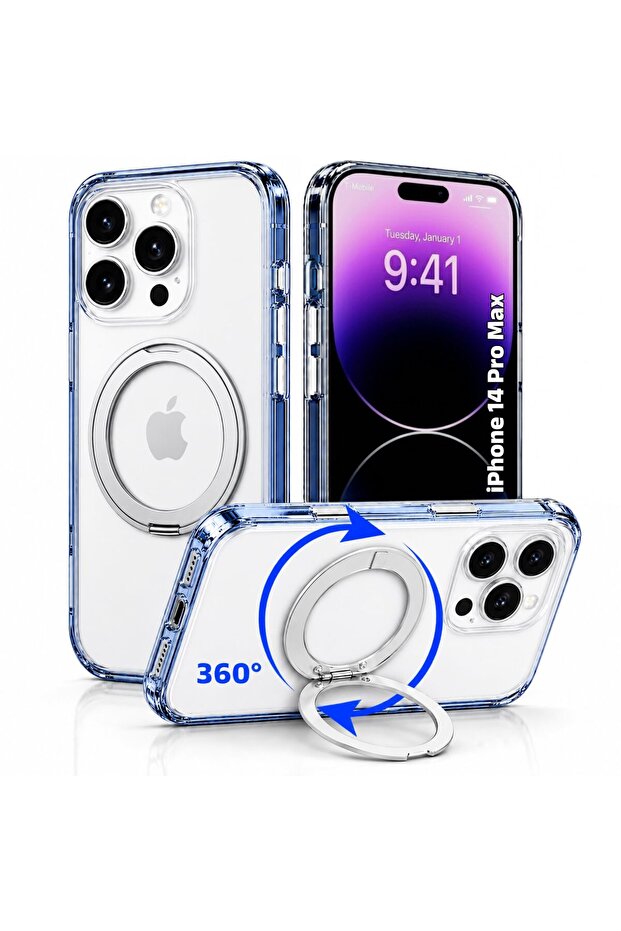 Clear Case for iPhone 14 Pro Max Cover with 360° Spin Ring Stand, Compatible with Wireless Charging, Military-Grade Protection, Anti-Yellowing Transparent, Scratch-Resistant, Ultra Slim Case