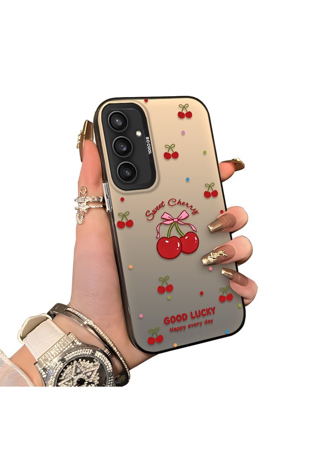 Samsung Galaxy S23 Fe Compatible Hard Acrylic Back Silicone Edge Lens Protection Cherry Case