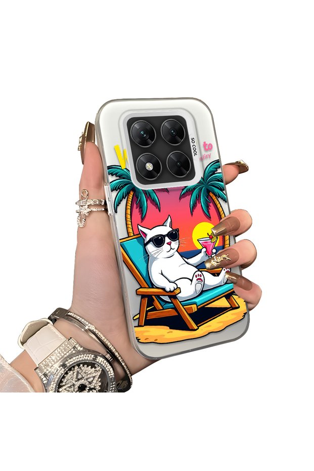 Xiaomi Poco X7 Compatible Hard Acrylic Back Silicone Edge Lens Protection Cat Case