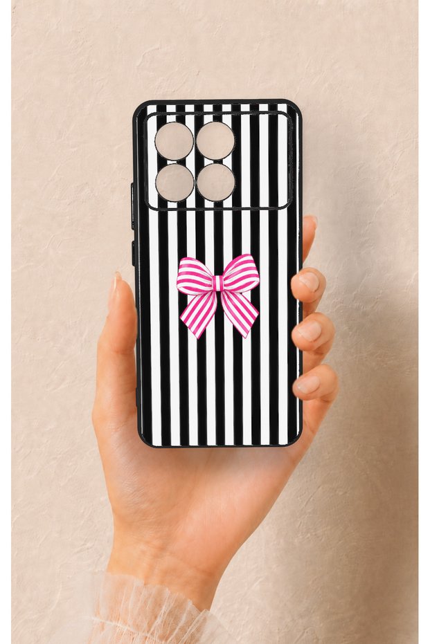 Poco X6 Pro Compatible Pink and White Ribbon Patterned Silicone Case