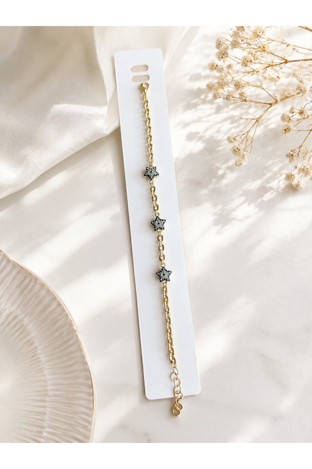 ✨ Blue Stone Star Detailed Gold Bracelet – Sparkling Elegant Women's Bracelet