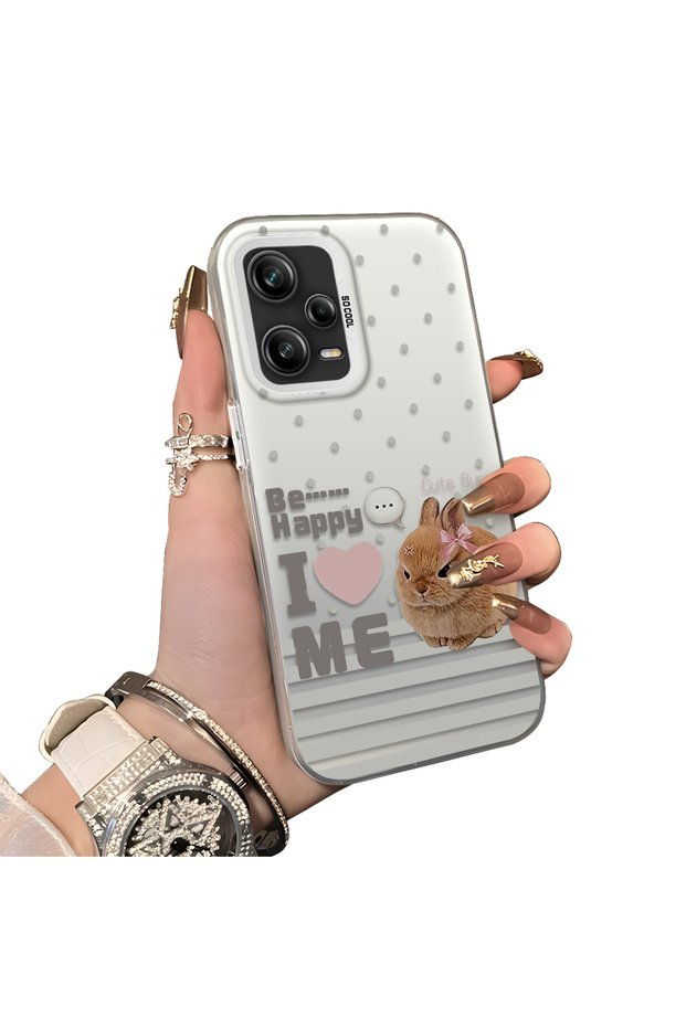 Xiaomi Redmi Note 12 Pro 5g Compatible Hard Acrylic Back Silicone Edge Lens Protection Rabbit Case