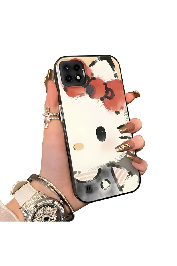 Realme C21 Compatible Hard Acrylic Back Silicone Edge Lens Protection Kitty Case