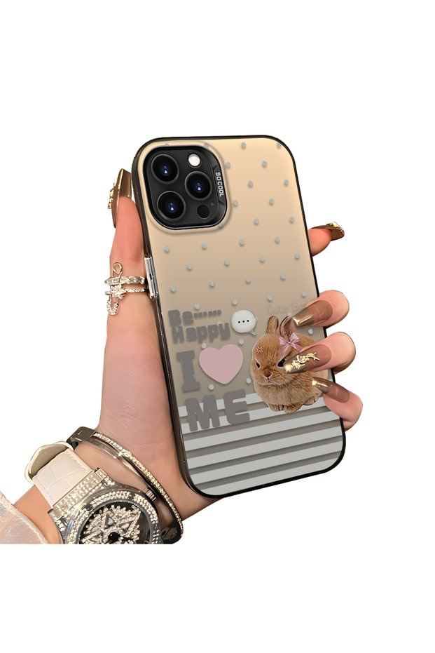 iPhone 14 Pro Max Compatible Hard Acrylic Back Silicone Edge Lens Protection Rabbit Case