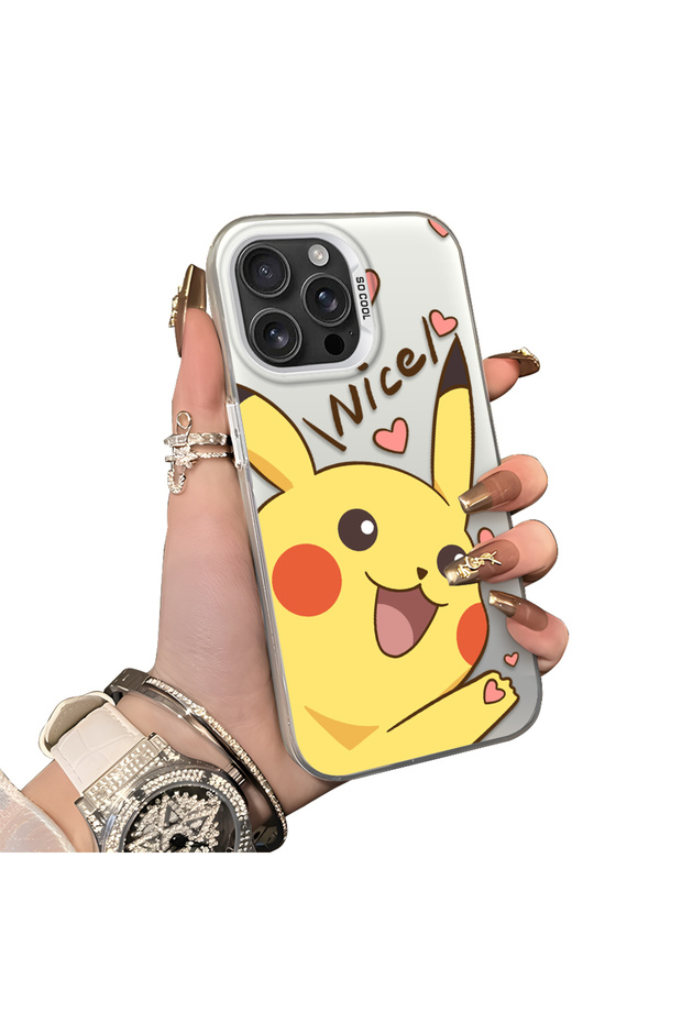 iPhone 16 Pro Max Compatible Hard Acrylic Back Silicone Edge Lens Protection Cartoon Case