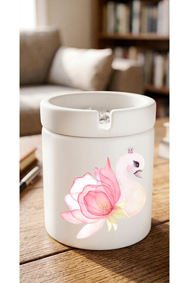 Swan Printed Aesthetic Special Design Printed Ceramic Ashtray Odorless Ashtray