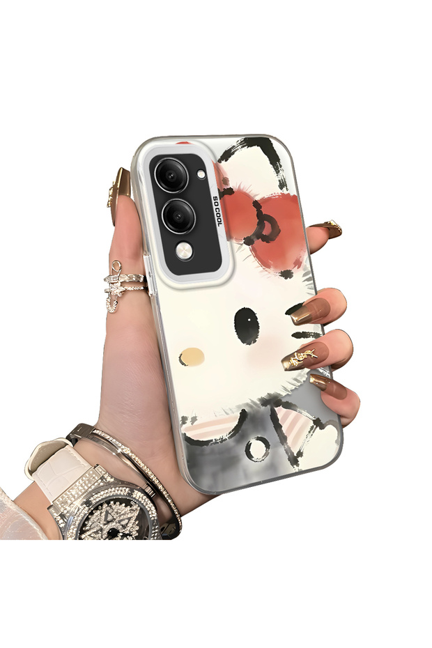 Vivo Y04 Compatible Hard Acrylic Back Silicone Edge Lens Protection Kitty Case