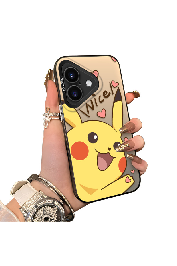 iPhone 16 Compatible Hard Acrylic Back Silicone Edge Lens Protection Cartoon Case