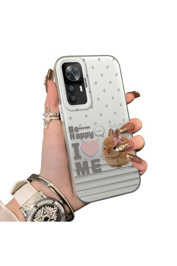 Xiaomi Redmi K50 Ultra Compatible Hard Acrylic Back Silicone Edge Lens Protection Rabbit Case
