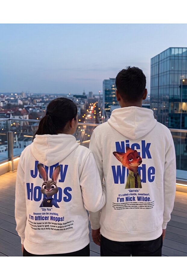 Lover Couple Combination Nick and Judy Back Printed Design Hooded Sweatshirt Set of 2