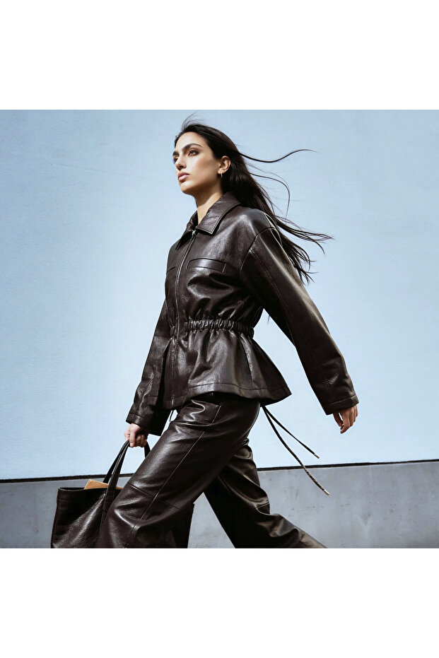 FAUX LEATHER JACKET WITH DRAWSTRING