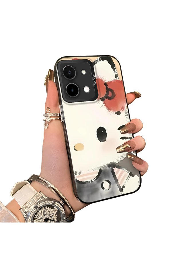 Vivo Y28 4g Compatible Hard Acrylic Back Silicone Edge Lens Protection Kitty Case