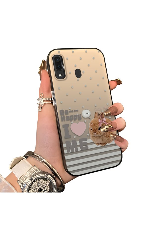 Samsung Galaxy A30/A20 Compatible Hard Acrylic Back Silicone Edge Lens Protection Rabbit Case