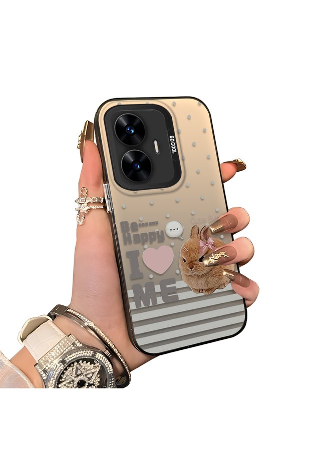Realme C55 Compatible Hard Acrylic Back Silicone Edge Lens Protection Rabbit Case