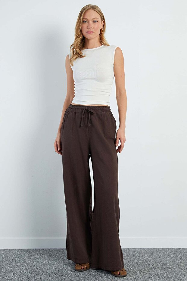 Tie-Waist Linen Look Trousers