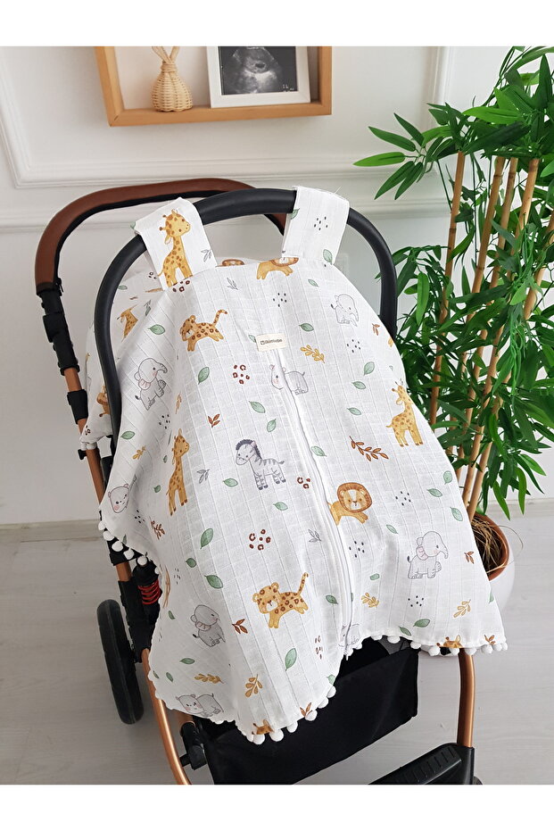Stroller Cover with Zipper, Muslin, Newborn Baby Products