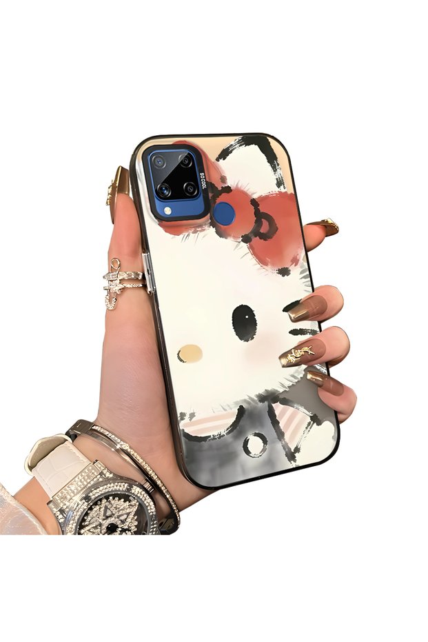 Realme C15/C25/C25S Compatible Hard Acrylic Back Silicone Edge Lens Protection Kitty Case