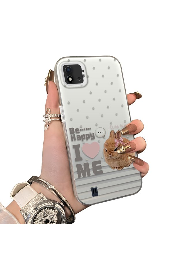 Realme C11 2021 Compatible Hard Acrylic Back Silicone Edge Lens Protection Rabbit Case