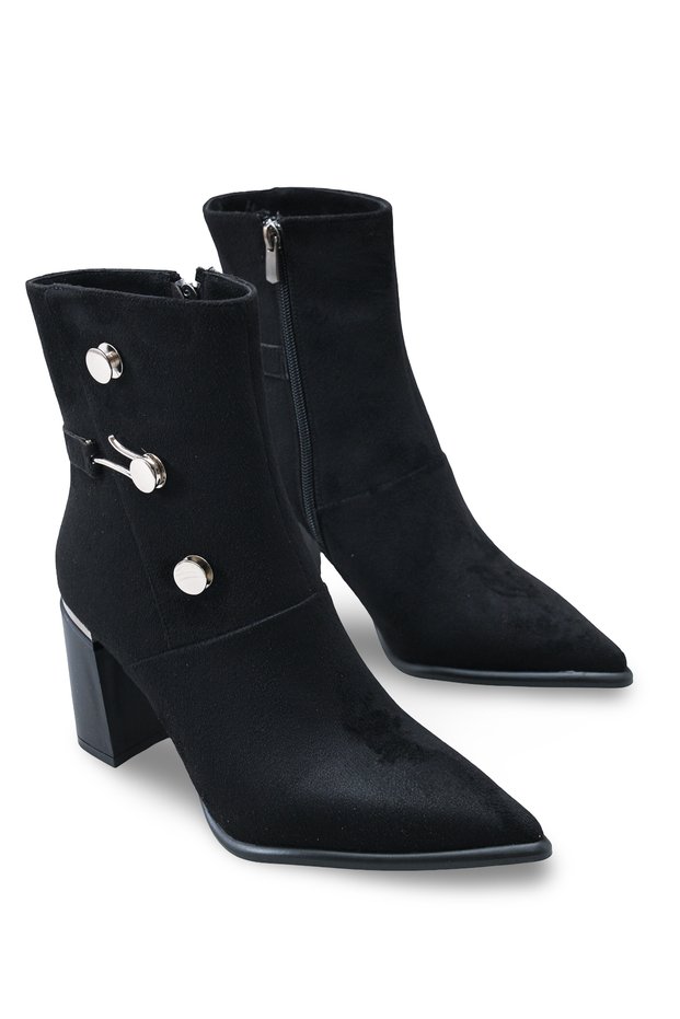 Leda Sia Women's Pointed Toe Heeled Boots 00120166 Black Suede