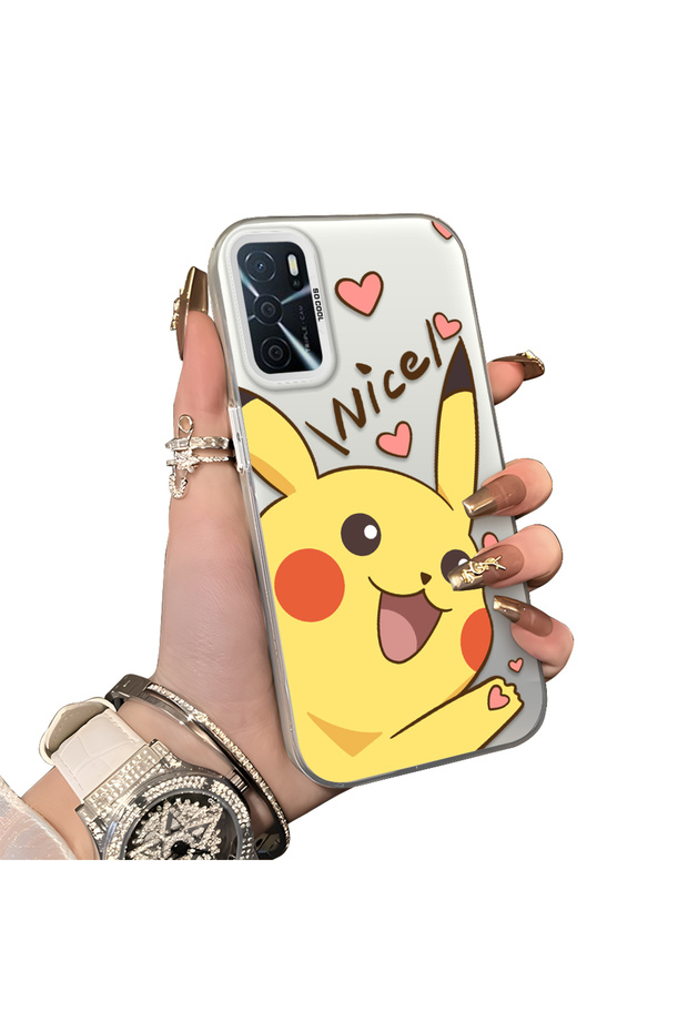 Oppo A16/A16S Compatible Hard Acrylic Back Silicone Edge Lens Protection Cartoon Case