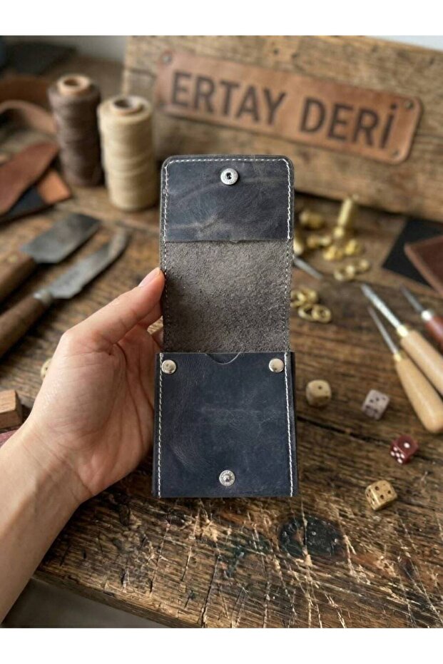 100% Genuine Leather Handmade Gray Viral Model Card Holder & Wallet