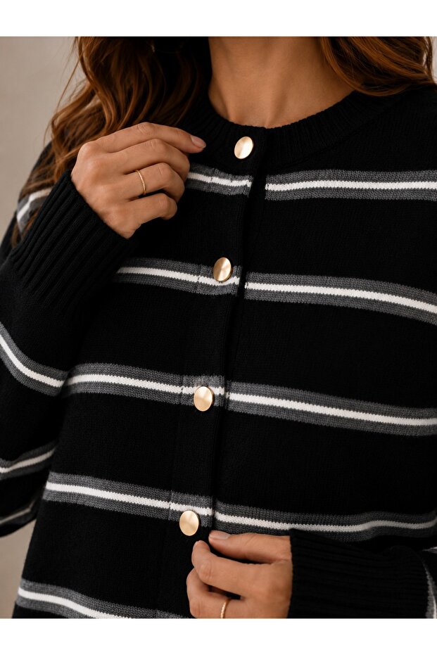 Women's Cardigan Knitwear Crew Neck Striped Buttoned
