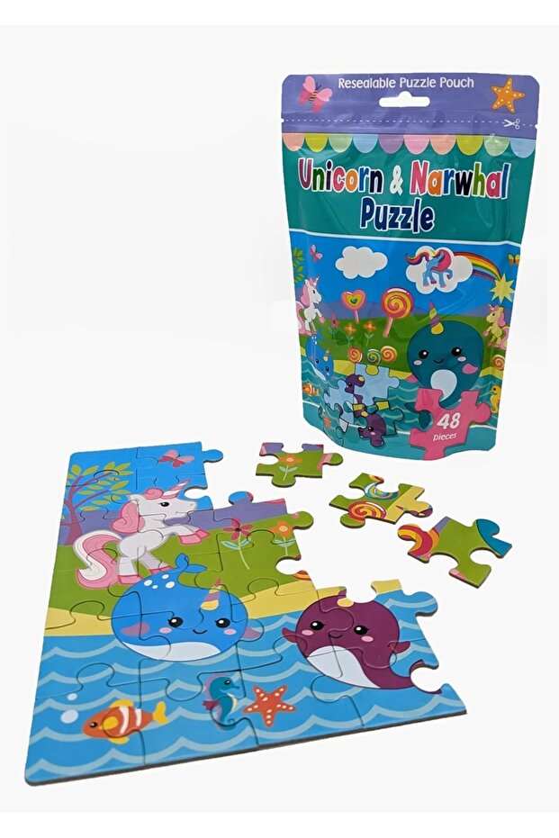 Unicorn & Narwhal 48-piece Jigsaw Puzzle With Pouch