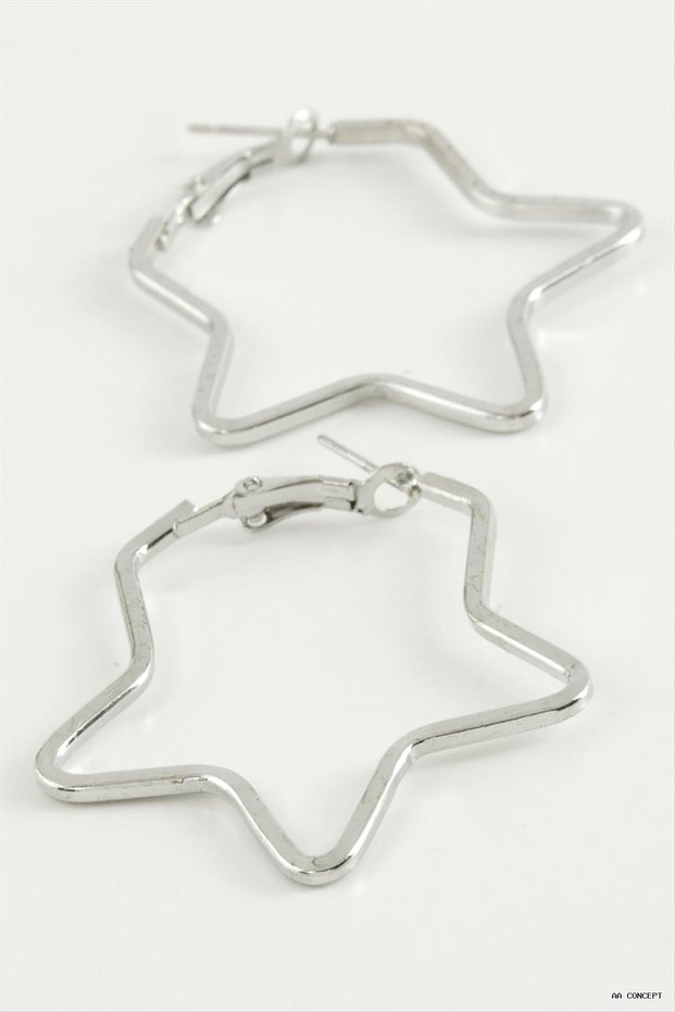 Concepta Star Hoop Earrings 4.5 cm (14047) Silver Color