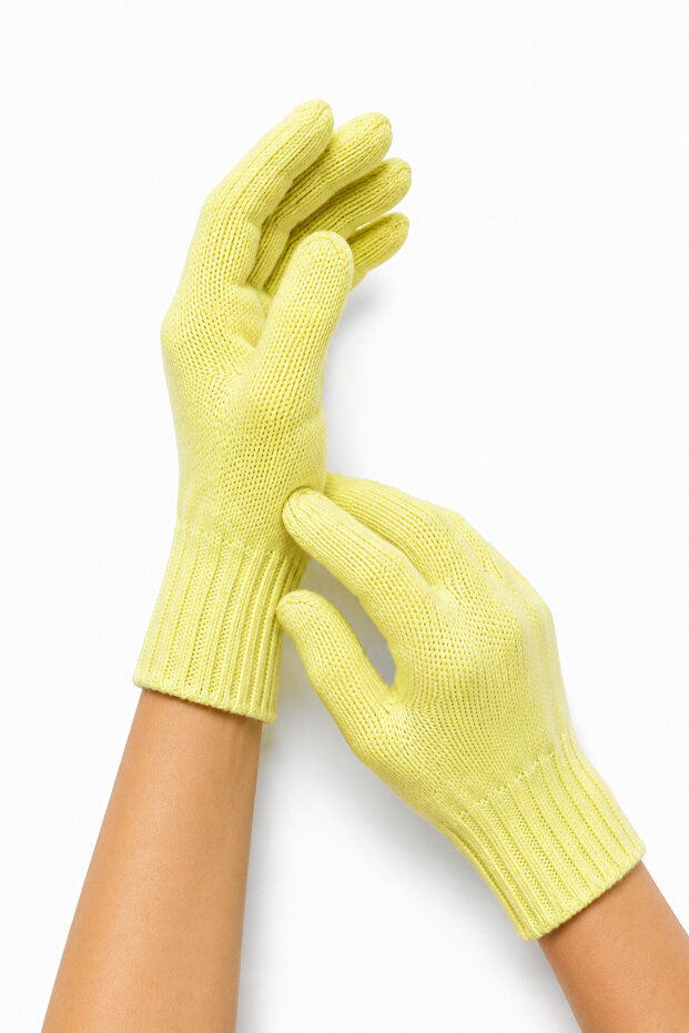 Unisex Full-Fingered Yellow Knitwear Gloves