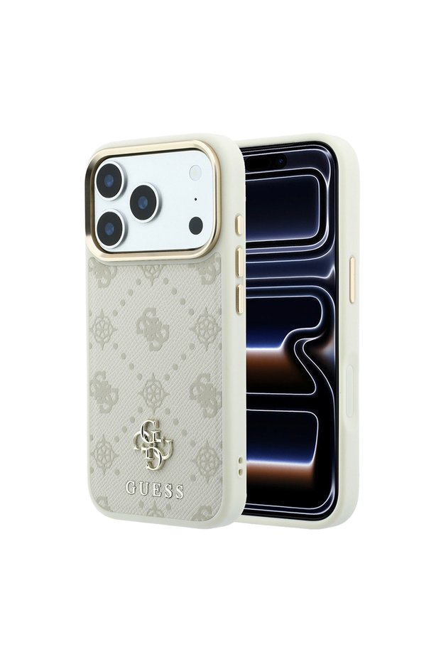 iPhone 18 Pro Max Case Licensed M-Safeli Classic Text and 4g Logo Pu Leather Peony Cover Beige