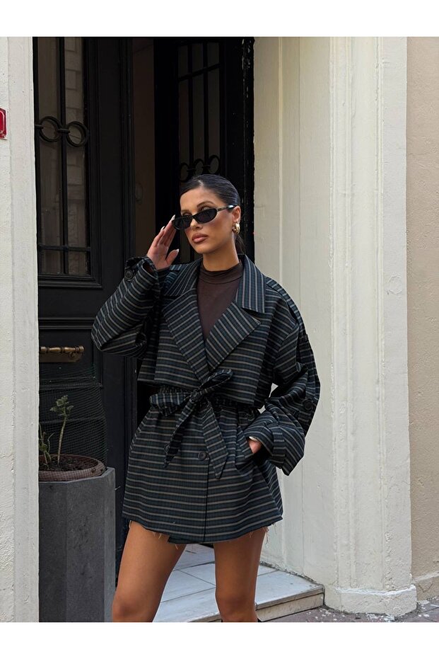 Plaid Cloak Buttoned Double-Breasted Trench Coat