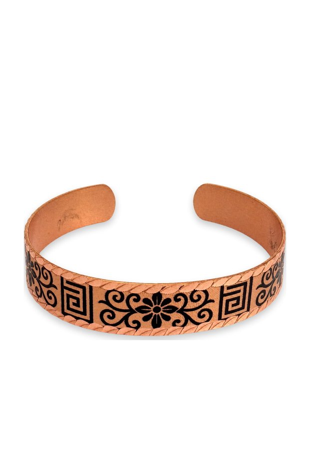 Cream black flower and greek thin copper bracelet, adjustable