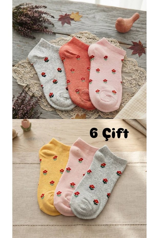Women's 6-Piece Floral Bootie Socks Pack - Cotton and Comfortable - Trendy Socks Set