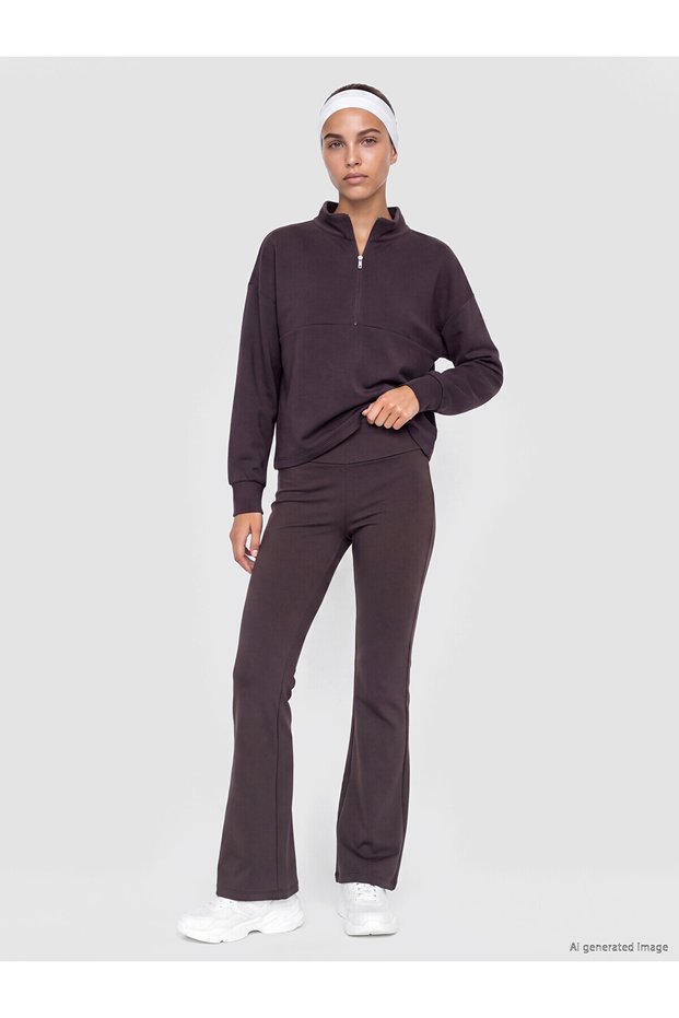 Two Mt Shop Quality Koor Sport Brown Interlock Plain Super Skinny & Extra Narrow Women's Sports Leggings