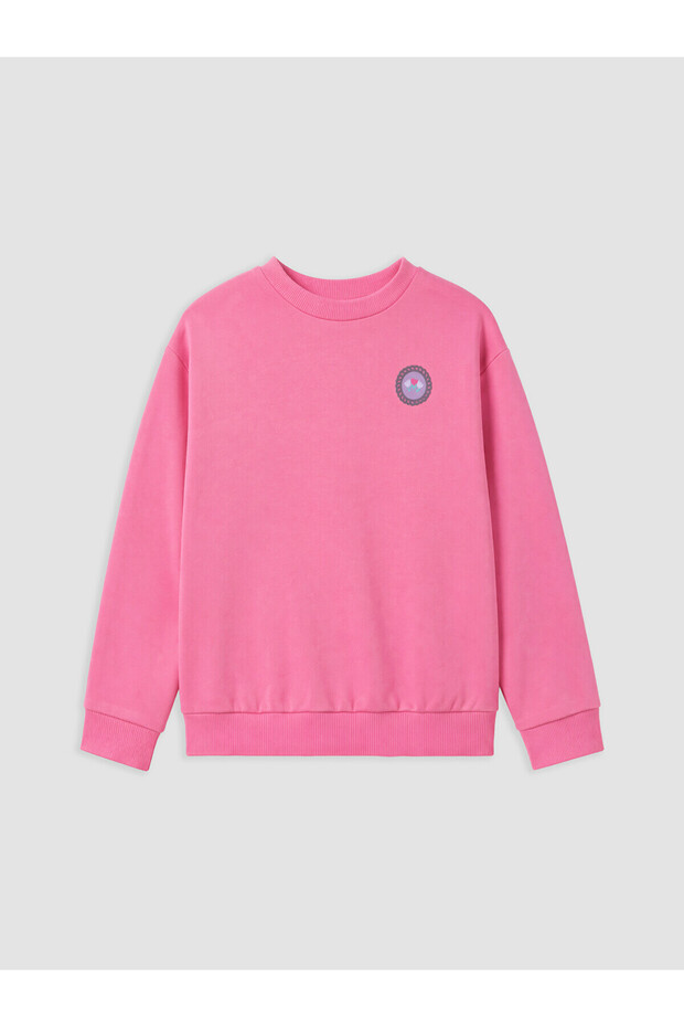 Two Mt Shop Quality Pink 2 Thread Printed Loose & Baggy Girls' Sweatshirt