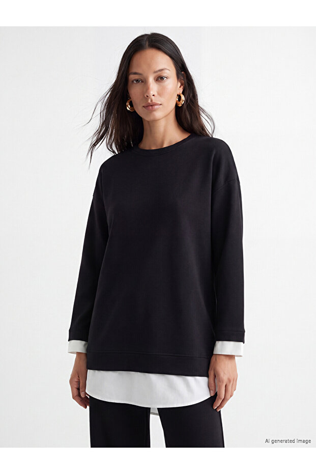 Lcw Everyday Black Oversize Soft Touch Women's Sweatshirt