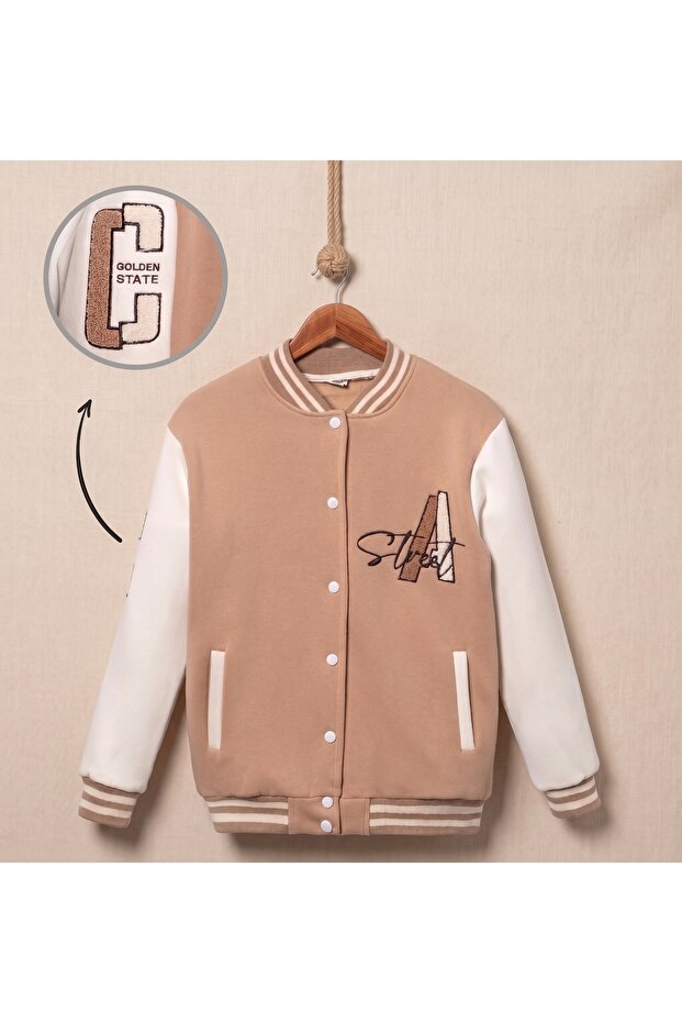 Pulled Pocket, Ribbed, Embroidered Children's College Coat / School Coat
