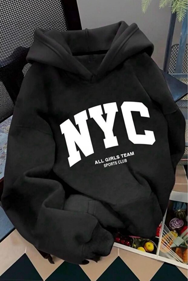 Nyc Printed Unisex Hooded Kangaroo Pocket Sweatshirt