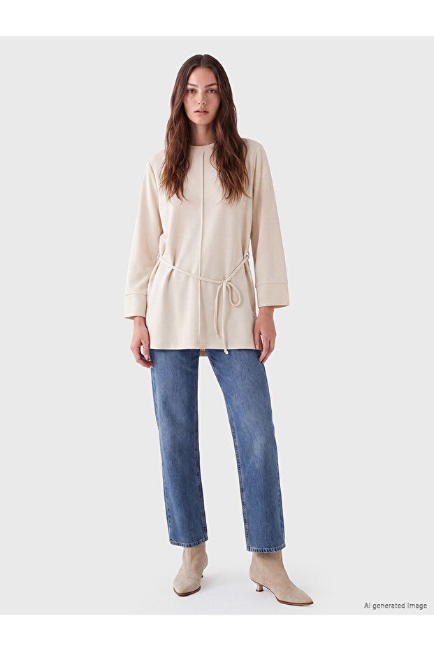 Lcw Modest Beige Soft Touch Women's Sweatshirt Tunic