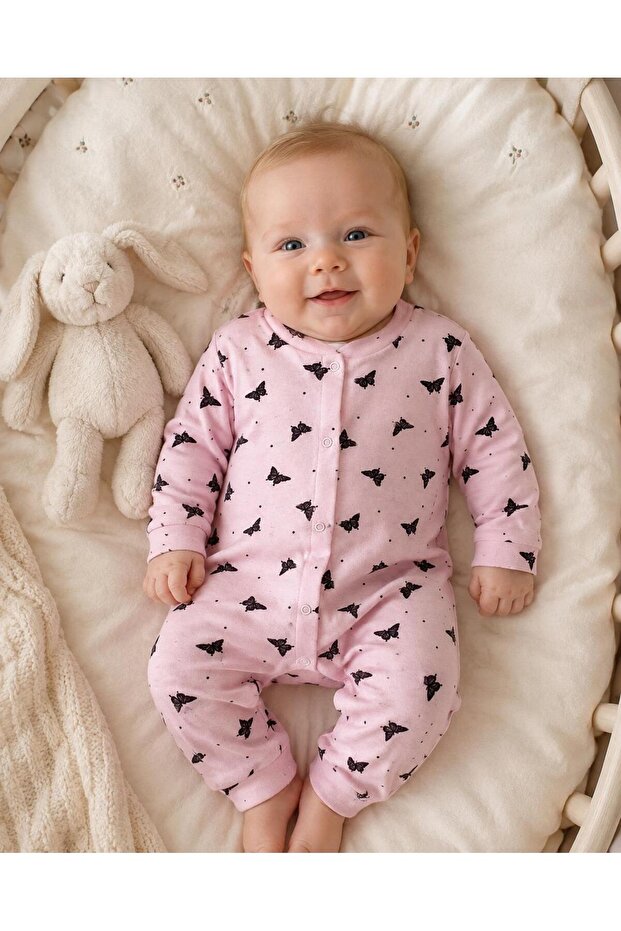 Nynm 1928 Baby Patterned Bodysuit with Snap Fasteners and Without Booties